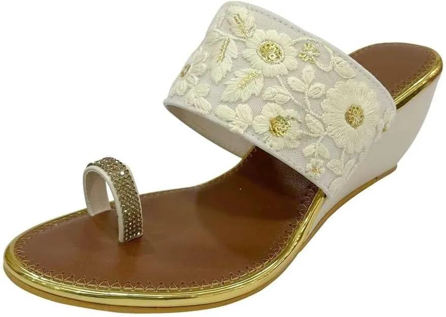 Stop n Style Women's Ethnic Wedge Sandal Ring Toe Slippers Casual Summer Vacation Flip Flop Sandals for Women