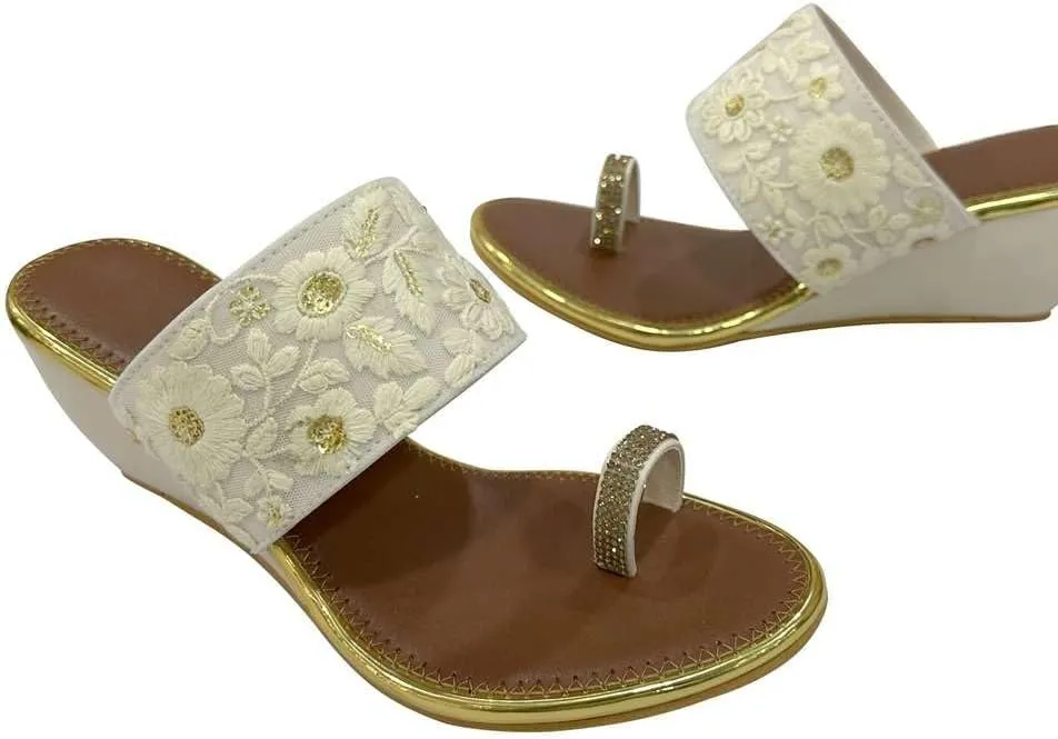 Stop n Style Women's Ethnic Wedge Sandal Ring Toe Slippers Casual Summer Vacation Flip Flop Sandals for Women