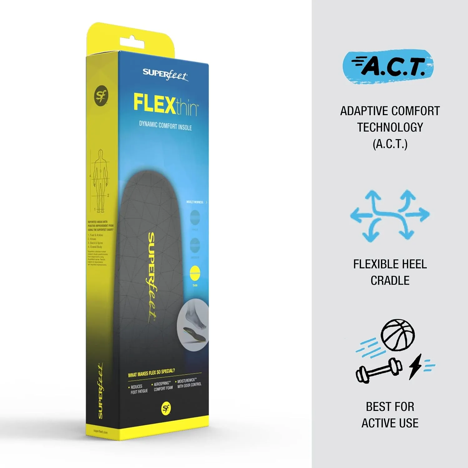 Superfeet unisex adult Flexthin Athletic Comfort Shoe Insoles, Bolt, Medium 8.5-10 Women s 7.5-9 Men M US