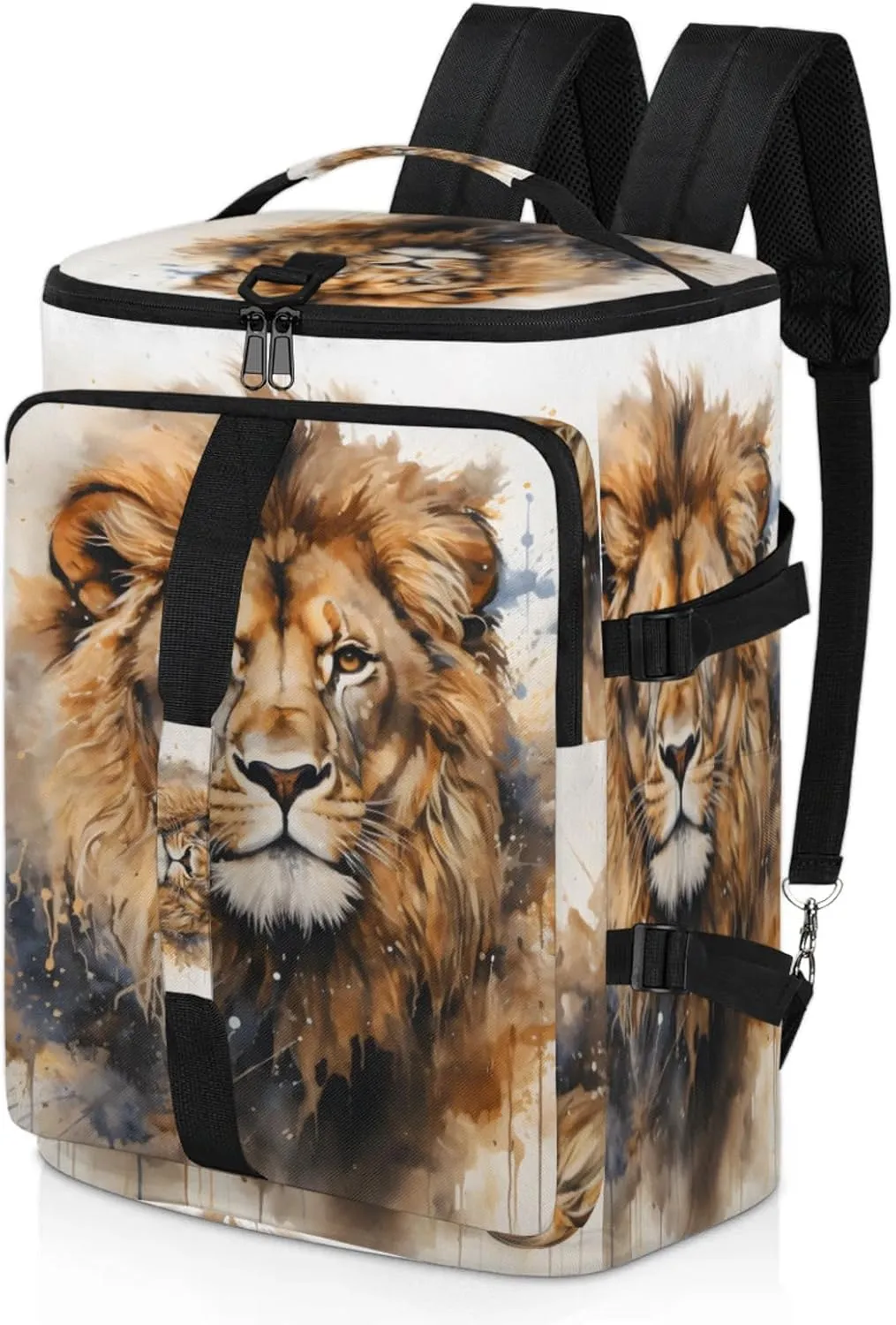 Tactical Sports Duffle Bag for Travel Waterproof Gym Bag with Shoe Compartment 48L Carry On Luggage for Men & Women 3-in-1 Durable Travel Luggage Animal Lions Head