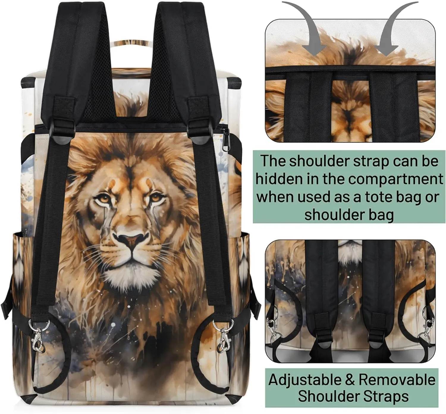 Tactical Sports Duffle Bag for Travel Waterproof Gym Bag with Shoe Compartment 48L Carry On Luggage for Men & Women 3-in-1 Durable Travel Luggage Animal Lions Head