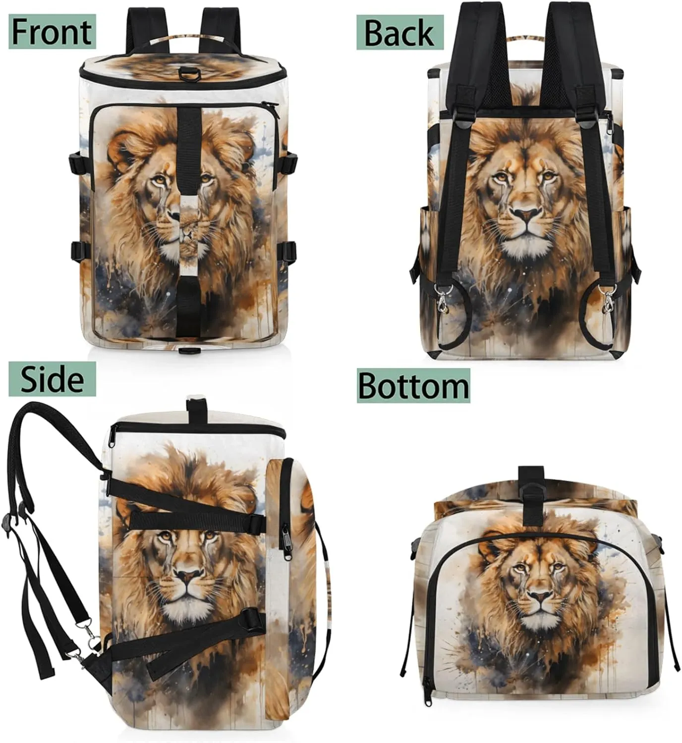 Tactical Sports Duffle Bag for Travel Waterproof Gym Bag with Shoe Compartment 48L Carry On Luggage for Men & Women 3-in-1 Durable Travel Luggage Animal Lions Head
