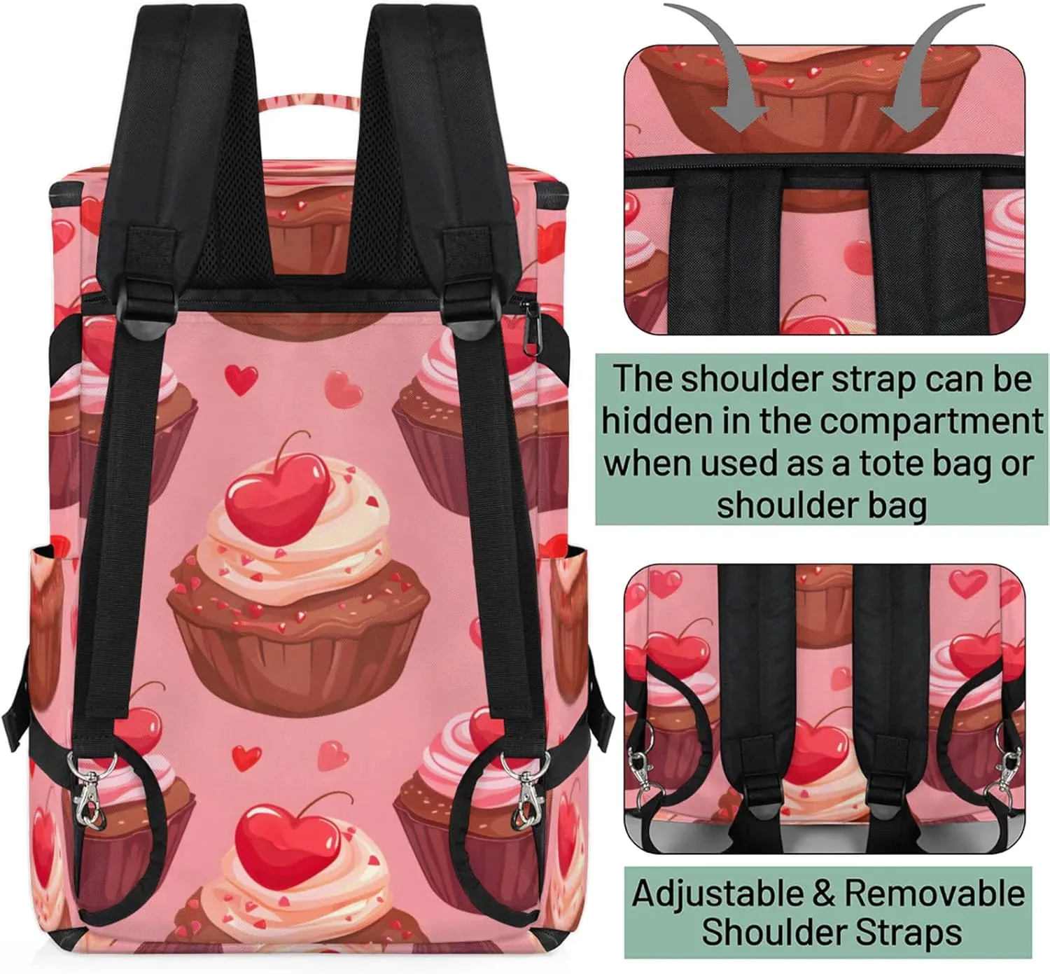 Tactical Sports Duffle Bag for Travel Waterproof Gym Bag with Shoe Compartment 48L Carry On Luggage for Men & Women 3-in-1 Durable Travel Luggage Cherry Cupcake
