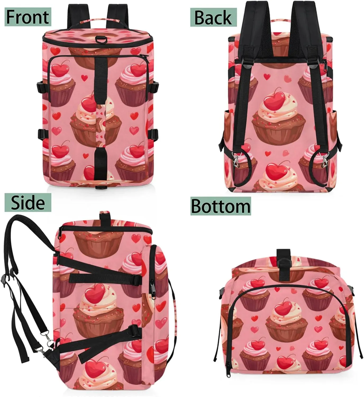 Tactical Sports Duffle Bag for Travel Waterproof Gym Bag with Shoe Compartment 48L Carry On Luggage for Men & Women 3-in-1 Durable Travel Luggage Cherry Cupcake