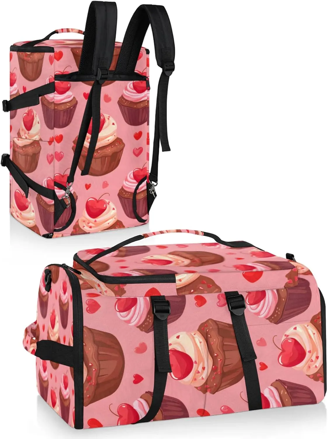 Tactical Sports Duffle Bag for Travel Waterproof Gym Bag with Shoe Compartment 48L Carry On Luggage for Men & Women 3-in-1 Durable Travel Luggage Cherry Cupcake