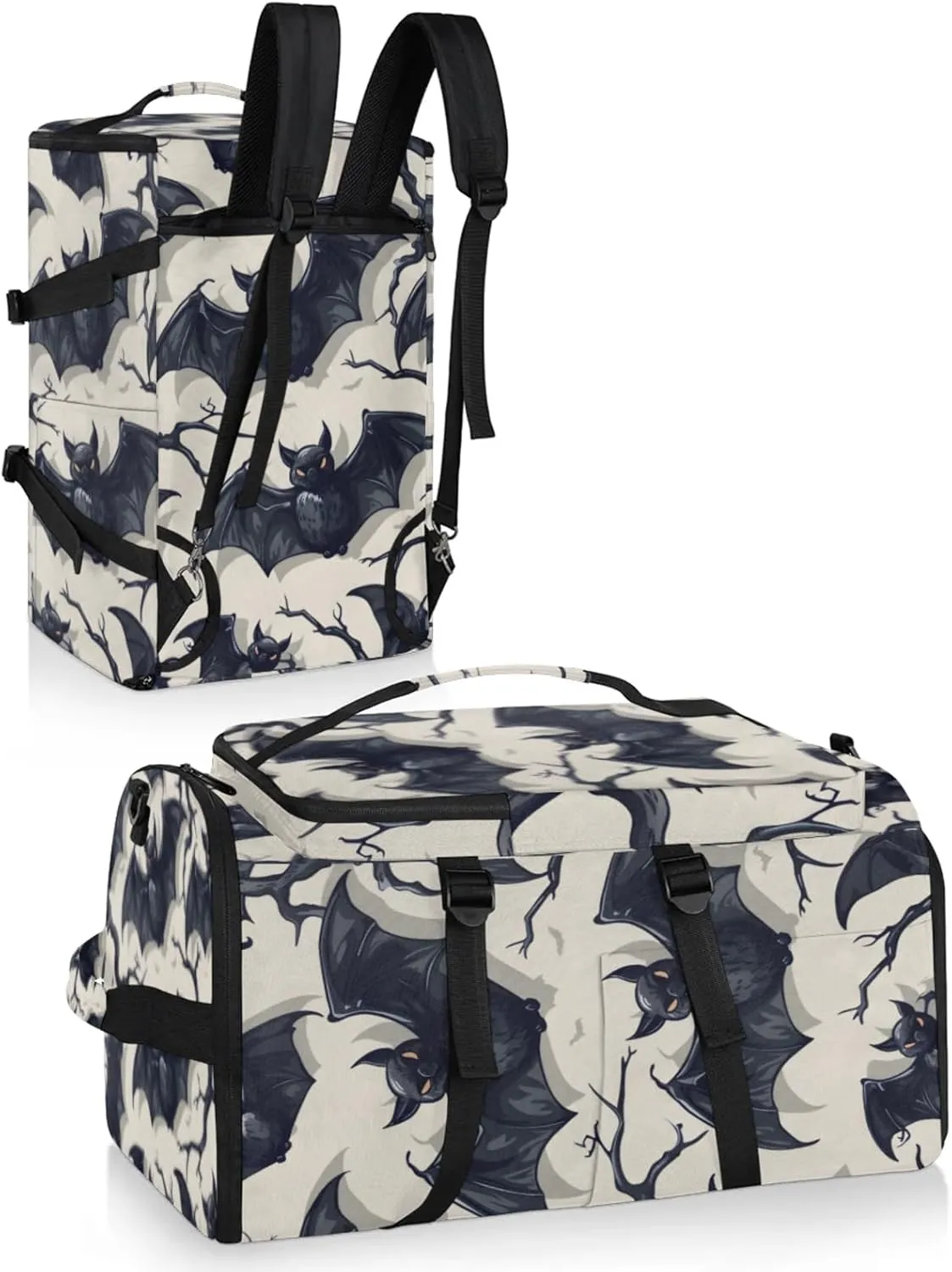 Tactical Sports Duffle Bag for Travel Waterproof Gym Bag with Shoe Compartment 48L Carry On Luggage for Men & Women 3-in-1 Durable Travel Luggage Halloween Cartoon Bats
