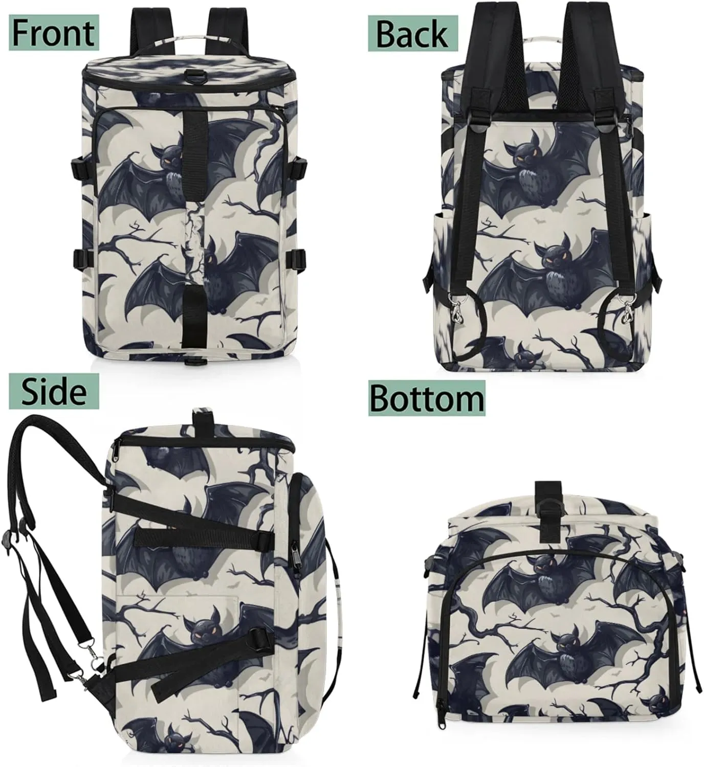 Tactical Sports Duffle Bag for Travel Waterproof Gym Bag with Shoe Compartment 48L Carry On Luggage for Men & Women 3-in-1 Durable Travel Luggage Halloween Cartoon Bats