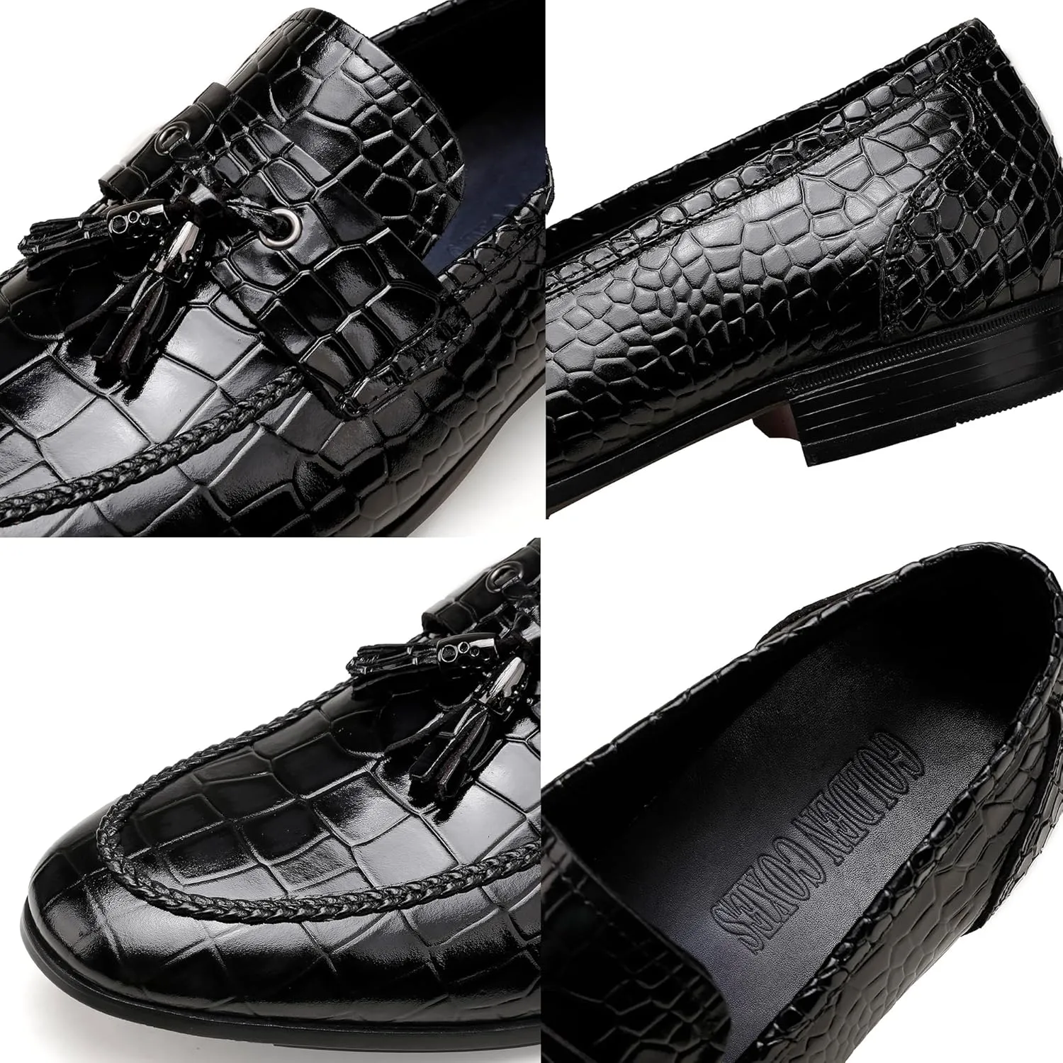 Tassel Loafer for Mens, Casual Crocodile Printed Tassel Dress Shoes Leather Slip-on Penny Loafer for Men