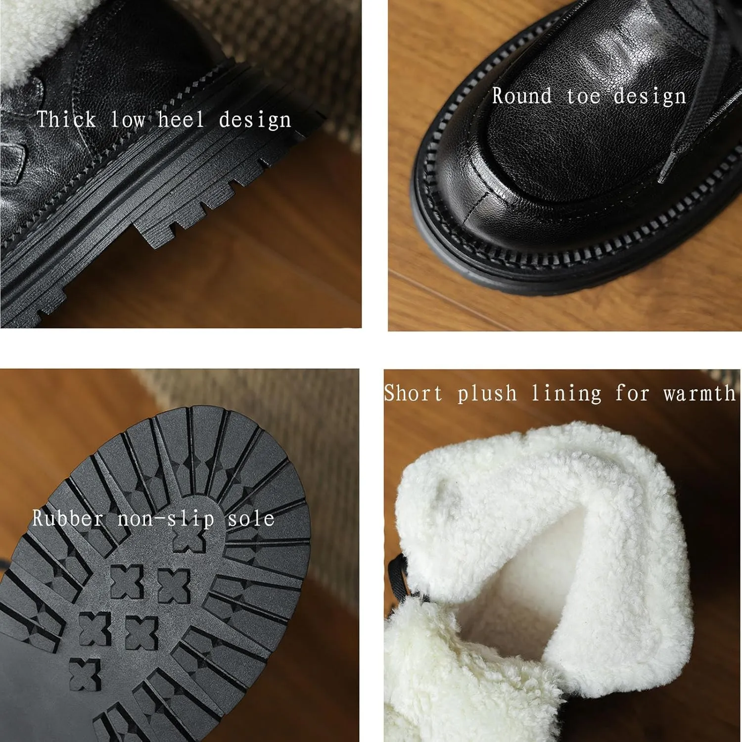 Thick-Soled Lace-Up Snow Boots, Short Plush Lining Raw Edge Warm Short Boots Leather Shiny Stitching Rubber Sole Straight Boots Waterproof and Non Slip Winter Boots