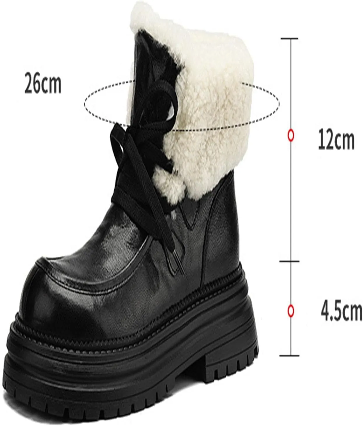 Thick-Soled Lace-Up Snow Boots, Short Plush Lining Raw Edge Warm Short Boots Leather Shiny Stitching Rubber Sole Straight Boots Waterproof and Non Slip Winter Boots