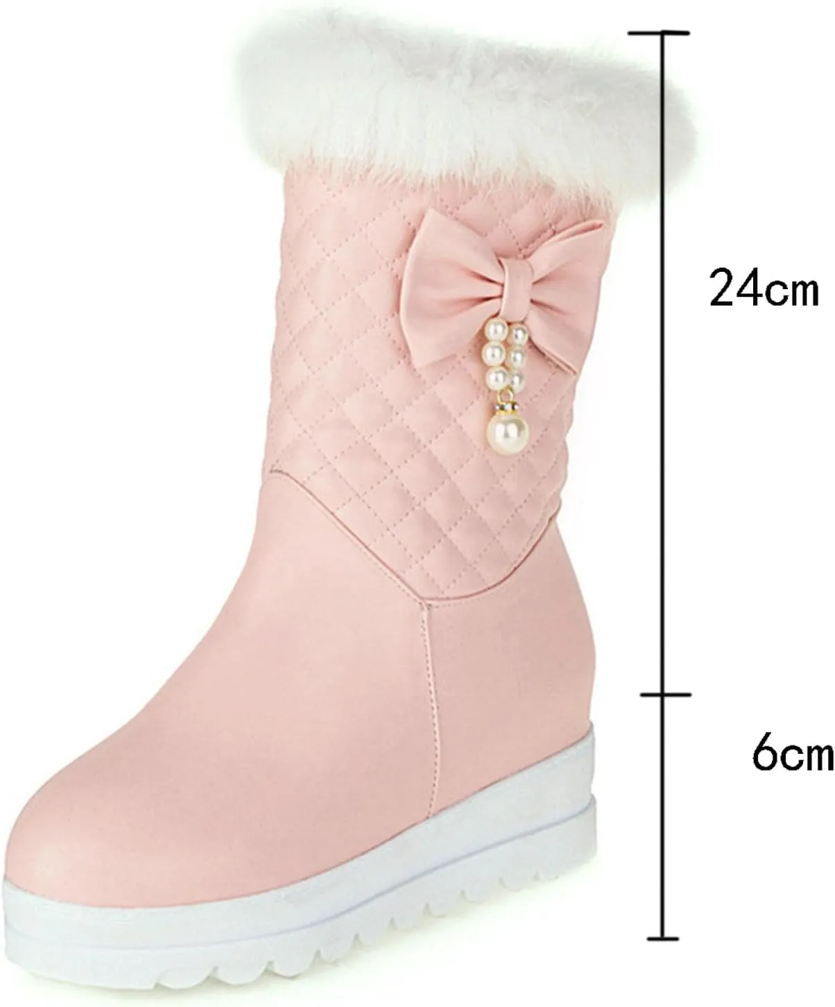Thick Soled Zip Up Snow Boots, Fleece Lined Raw Edge Warm Short Boots Waterproof and Non Slip Winter Boots for Women Bow and Pearl Embellished Boots