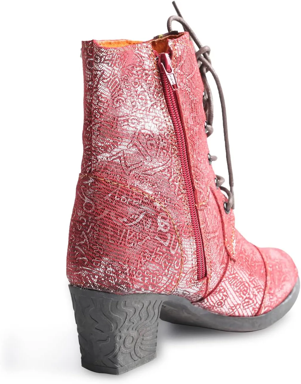 TMA EYES Abstract Studded Lace-up and Zipper Women's Leather Boots