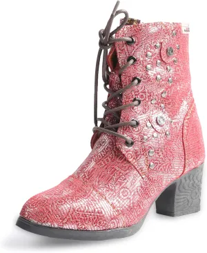 TMA EYES Abstract Studded Lace-up and Zipper Women's Leather Boots