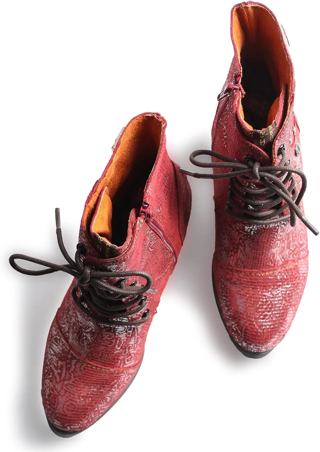 TMA EYES Abstract Studded Lace-up and Zipper Women's Leather Boots