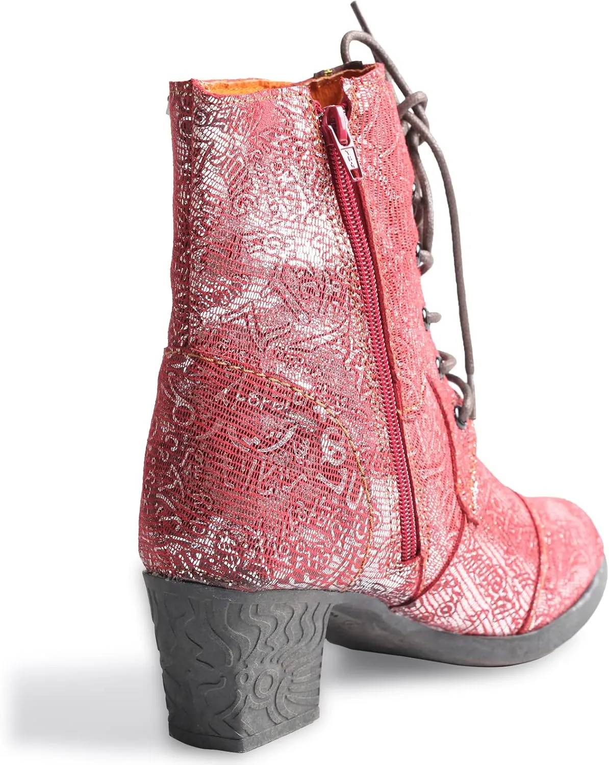 TMA EYES Abstract Studded Lace-up and Zipper Women's Leather Boots