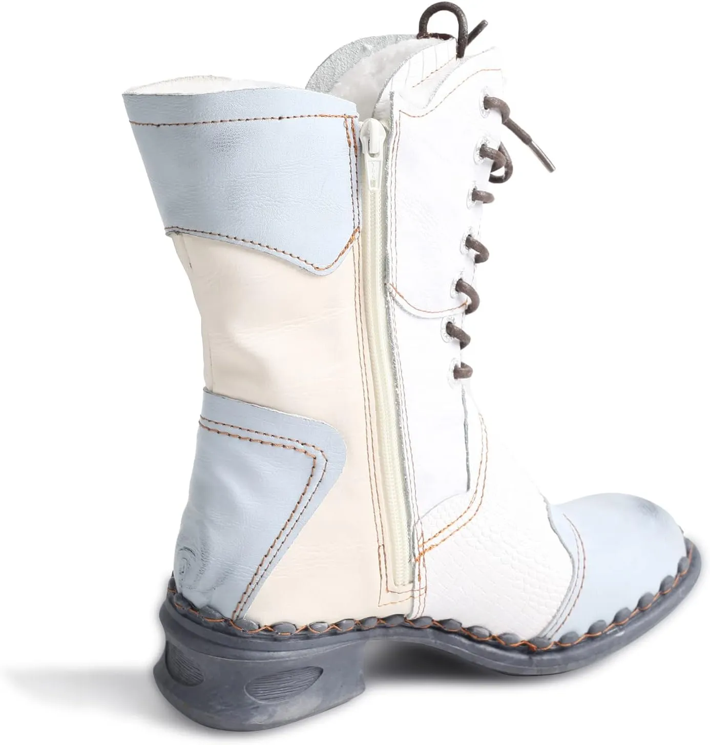 TMA EYES Croc-Embossed Leather Boots Women's Faux Fur Mid Calf Boots
