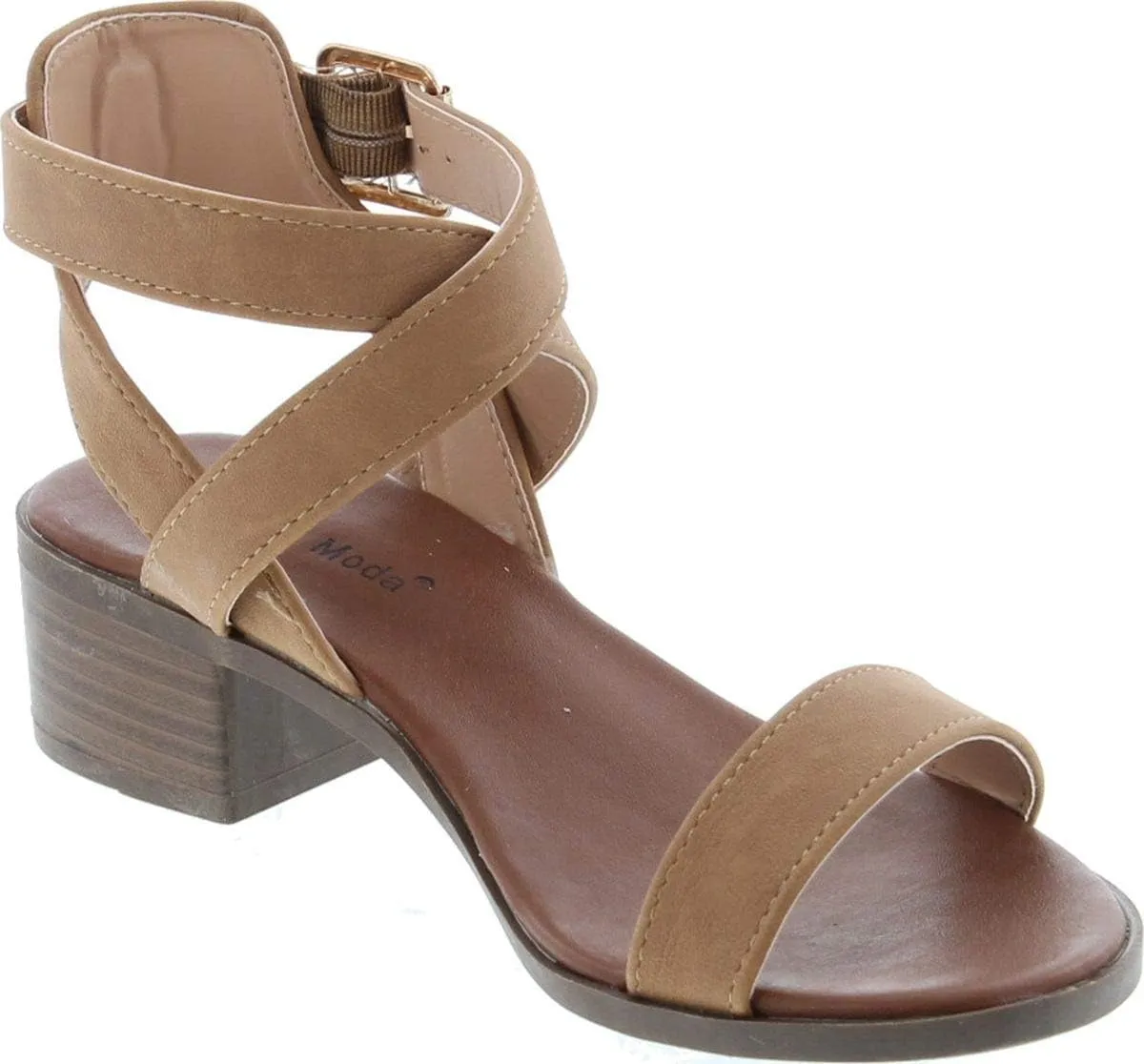 TOP Moda Vision-75 Women's Ankle Wrap Adjustable Buckle Stacked Chunky Heel Sandal
