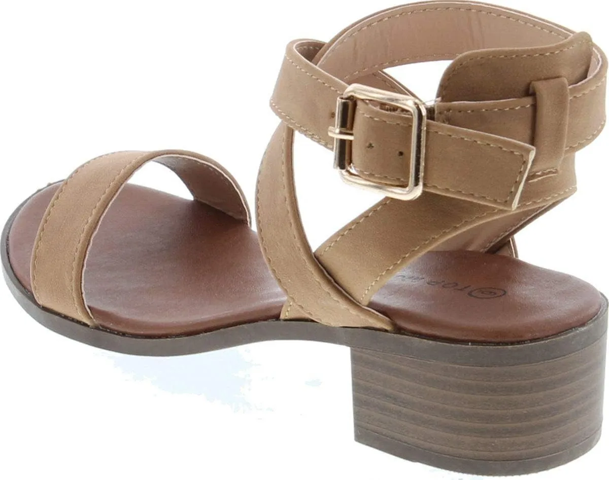 TOP Moda Vision-75 Women's Ankle Wrap Adjustable Buckle Stacked Chunky Heel Sandal
