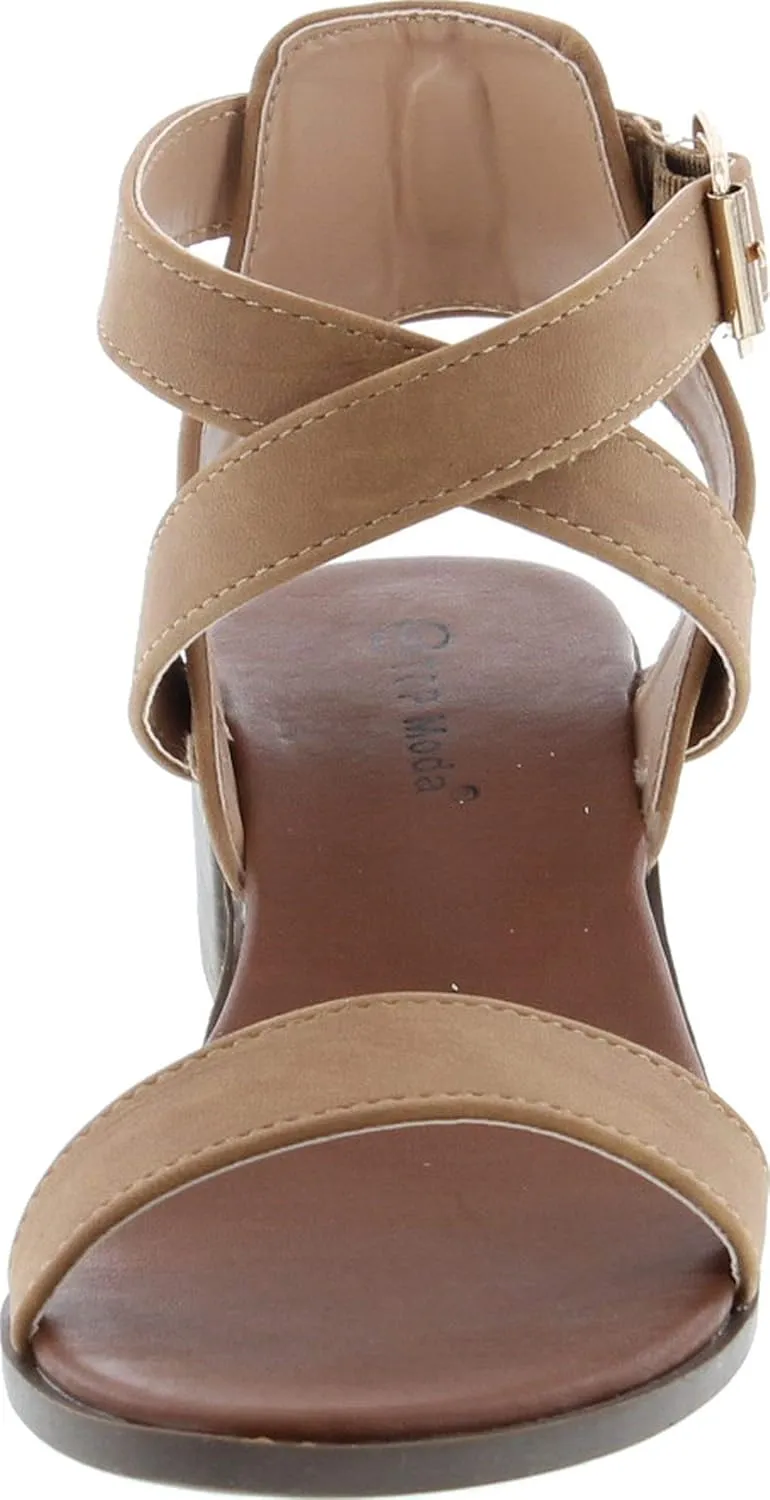 TOP Moda Vision-75 Women's Ankle Wrap Adjustable Buckle Stacked Chunky Heel Sandal