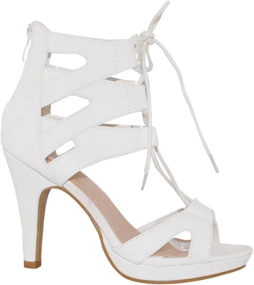 TOP Moda Women's Pebble-2 Gladiator Lace Up Bootie Sandals