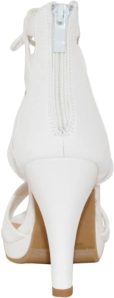 TOP Moda Women's Pebble-2 Gladiator Lace Up Bootie Sandals