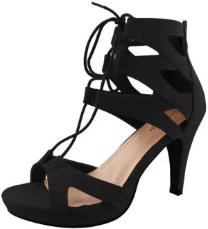 TOP Moda Women's Pebble-2 Gladiator Lace Up Bootie Sandals