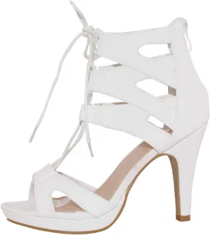 TOP Moda Women's Pebble-2 Gladiator Lace Up Bootie Sandals
