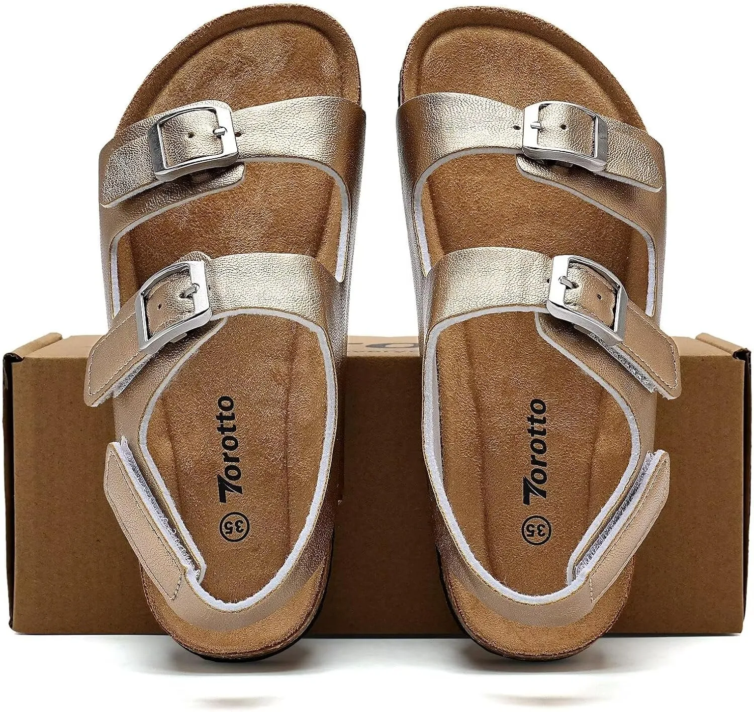 Torotto Girls Boys Sandals with Cork Footbed Adjustable Buckle Casual Slides Sandals Open Toes Flat for Kids Toddler