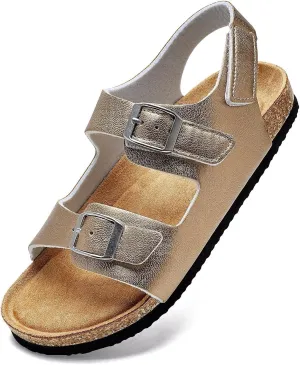 Torotto Girls Boys Sandals with Cork Footbed Adjustable Buckle Casual Slides Sandals Open Toes Flat for Kids Toddler