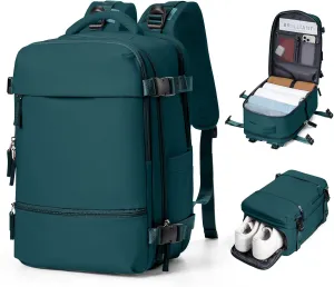 Travel Backpack Simple Durable Carry On Backpack with Shoe Compartment, Personal Item Travel Bag Flight Approved, Water Resistant Laptop Backpack for Women Men Weekender Business, Peacock Blue