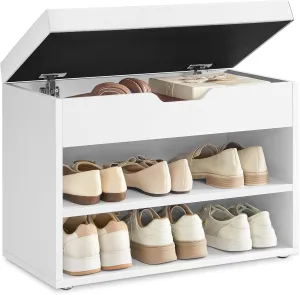 VASAGLE Shoe Bench with Cushion, Storage Bench with Padded Seat, Entryway Bench with 3 Storage Compartments, 11.8 x 23.6 x 17.3 Inches, for Bedroom, Living Room, White ULHS20WT
