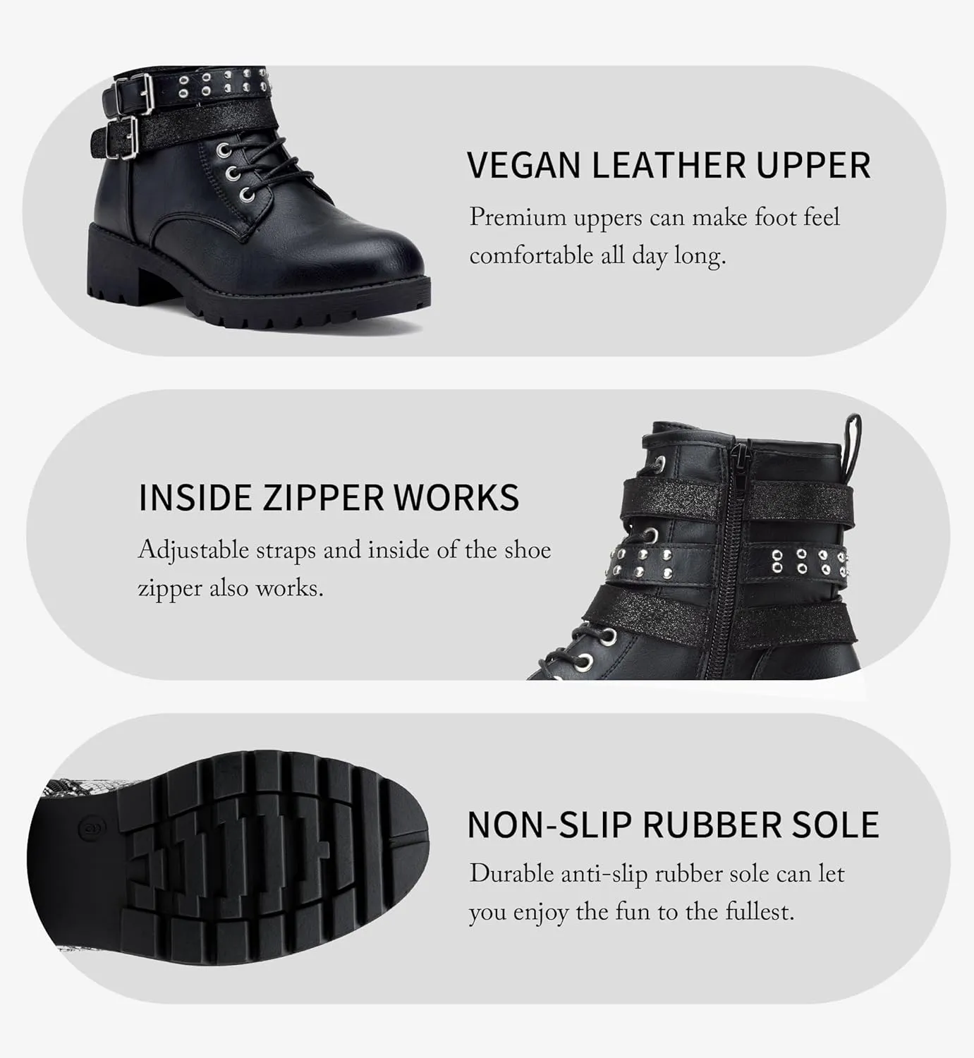 Vepose Women's Ankle Boots, Combat Lace up Booties with Inside Zipper