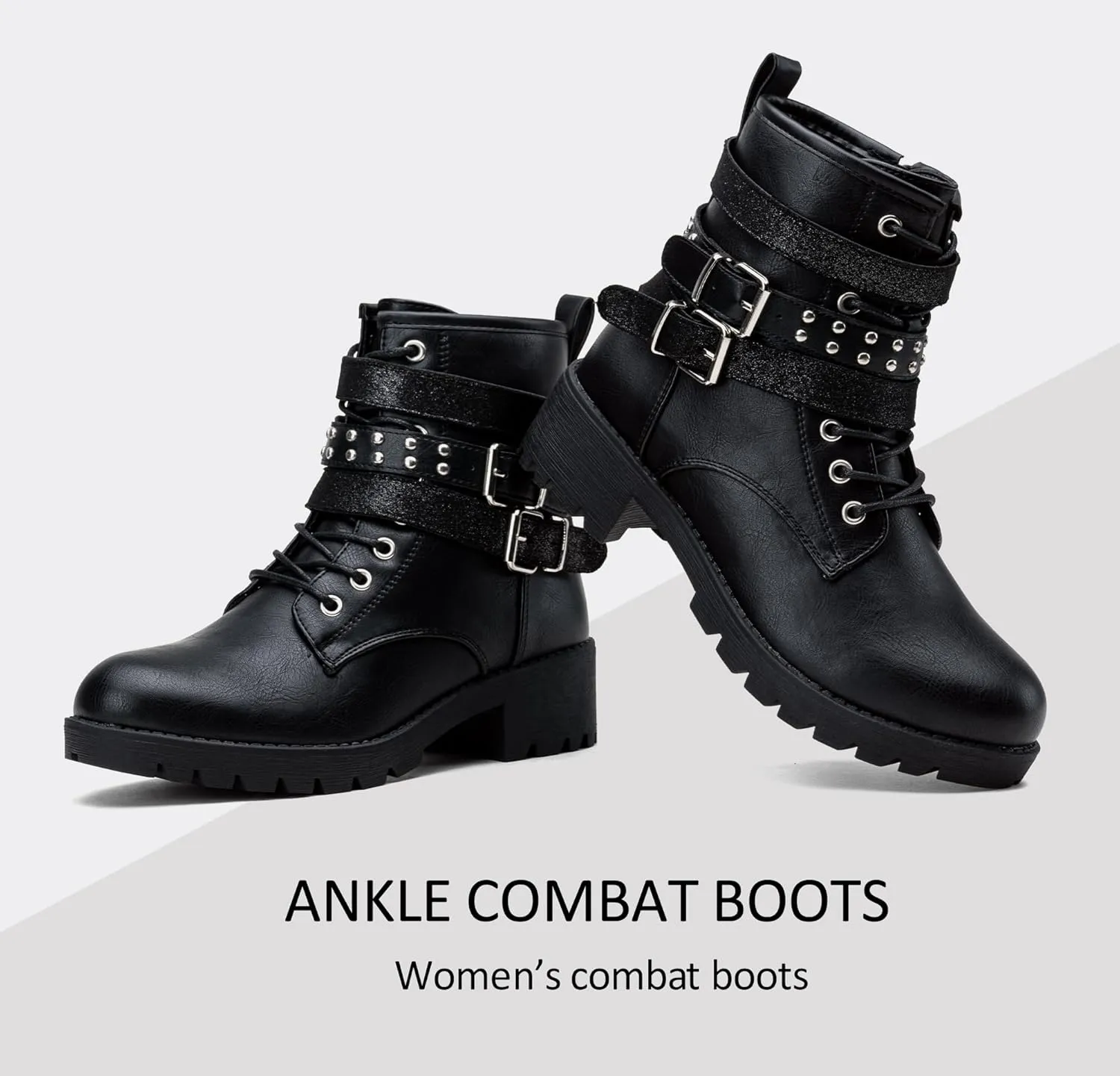 Vepose Women's Ankle Boots, Combat Lace up Booties with Inside Zipper