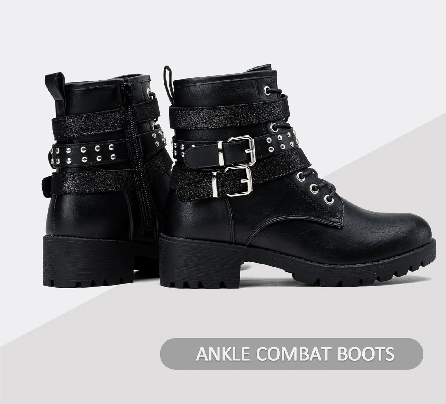 Vepose Women's Ankle Boots, Combat Lace up Booties with Inside Zipper