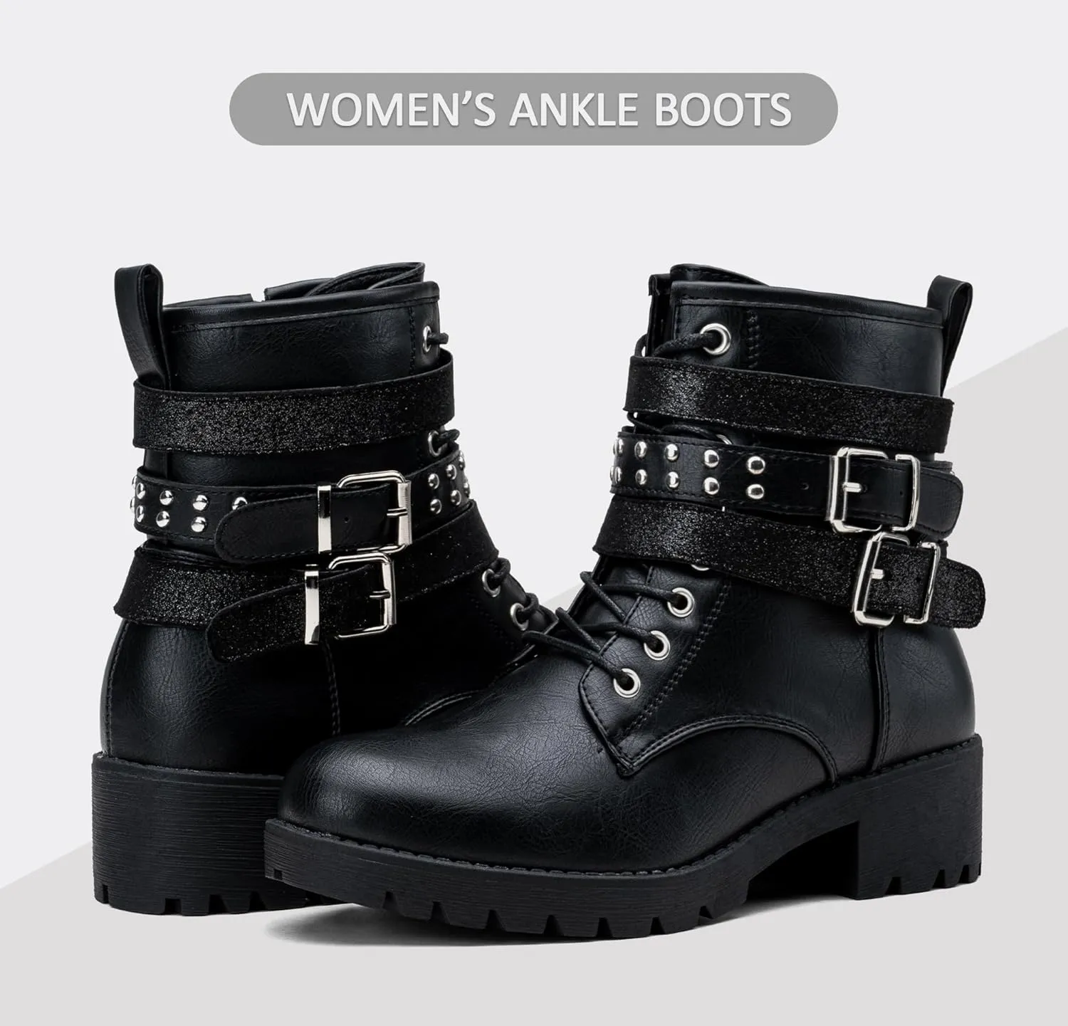 Vepose Women's Ankle Boots, Combat Lace up Booties with Inside Zipper
