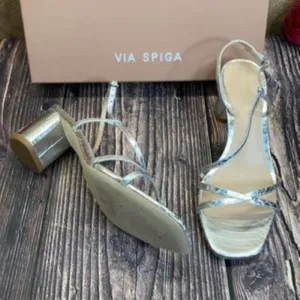 VIA SPIGA Silver Leather Roslyn Sandal 6.5