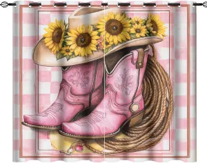 Vintage Cowboy Boot Curtains for Bedroom, Farmhouse Sunflower Hat Grommet Blackout Curtains Thermal Insulated Window Drapes for Living Room, 42W x 63L, 2 Panels