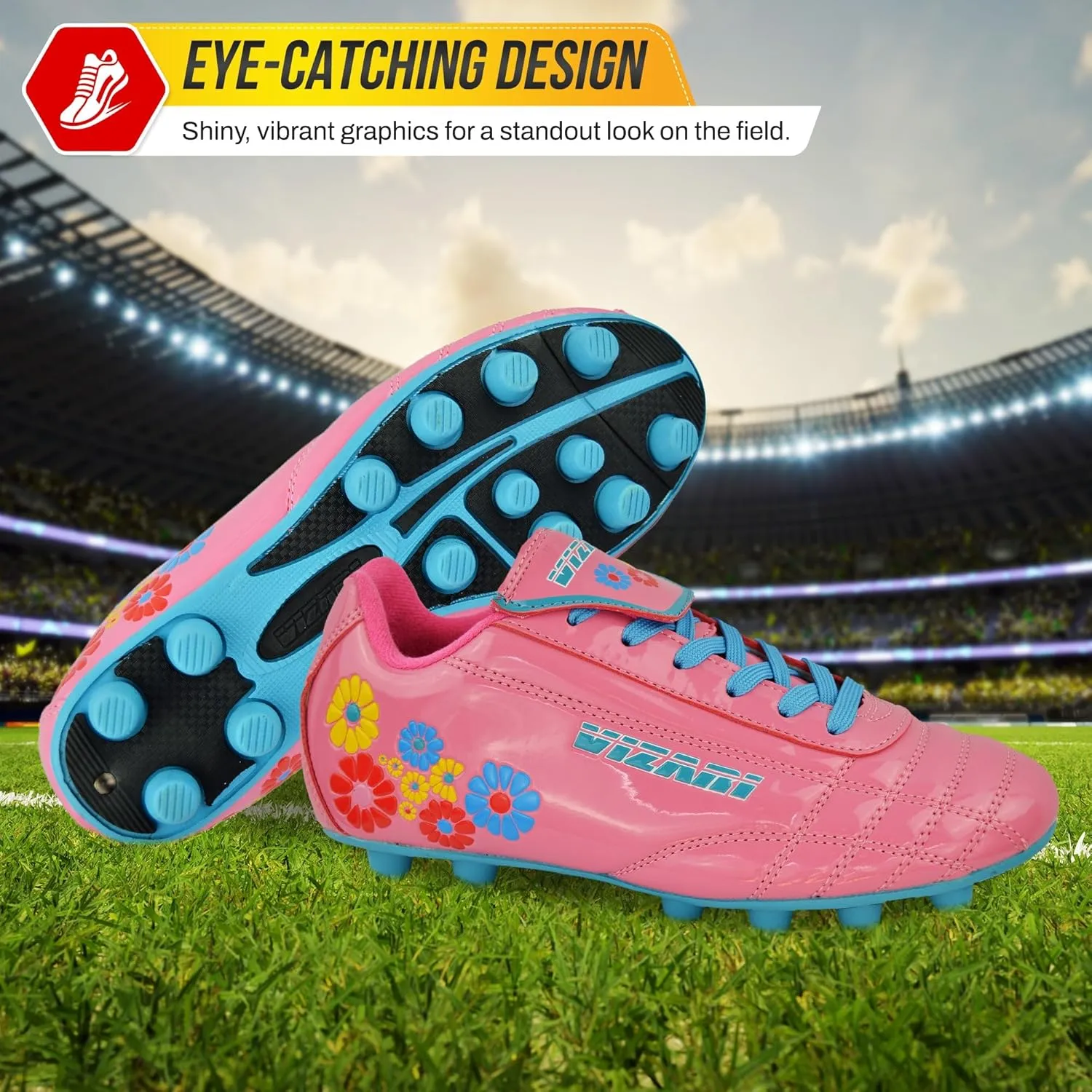 Vizari Blossom FG Soccer Shoe for Toddler/Little Kid | Synthetic Leather, Machine Washable, Unique Graphics, Comfortable Design, Durable Rubber Outsole (Toddler/Little Kid)