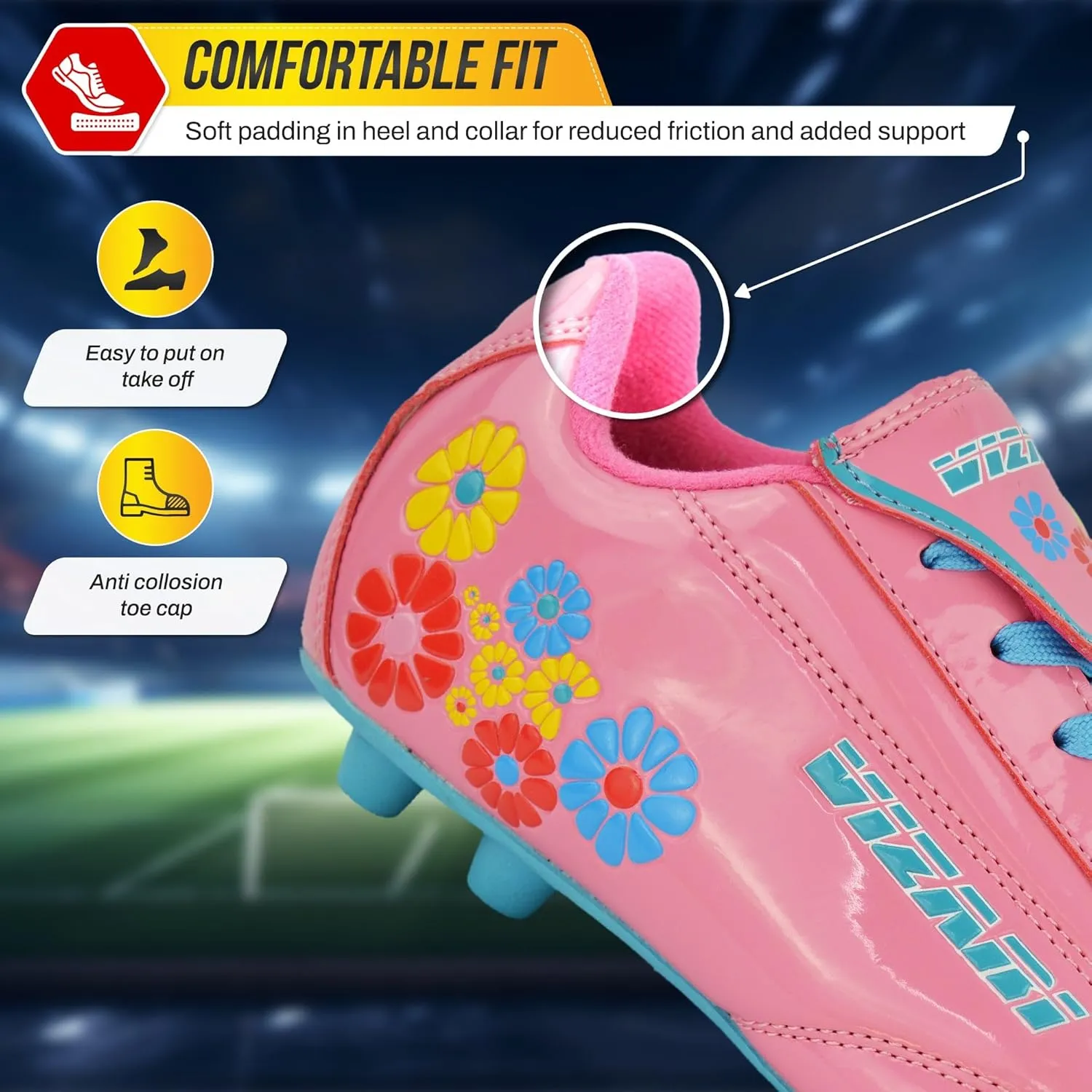 Vizari Blossom FG Soccer Shoe for Toddler/Little Kid | Synthetic Leather, Machine Washable, Unique Graphics, Comfortable Design, Durable Rubber Outsole (Toddler/Little Kid)