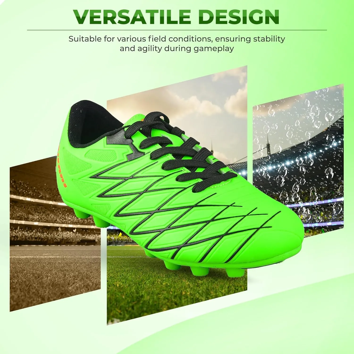 Vizari Boca Firm Ground Soccer Cleats - Lightweight, Durable & Comfortable Kids & Youth Soccer Cleats with Excellent Traction - Girls & Boys Soccer Shoes with Padded Heel & Anti-Stretch Lining