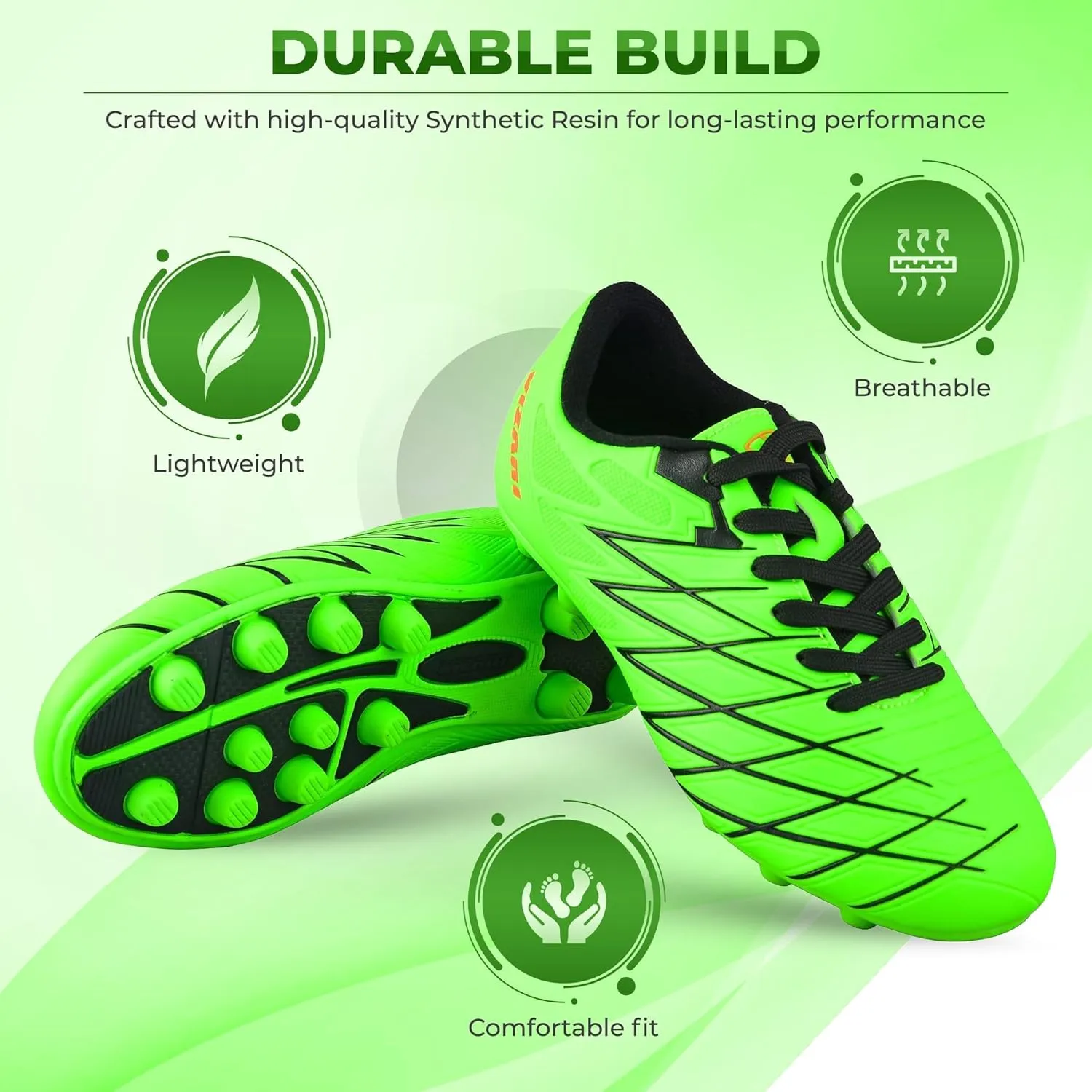 Vizari Boca Firm Ground Soccer Cleats - Lightweight, Durable & Comfortable Kids & Youth Soccer Cleats with Excellent Traction - Girls & Boys Soccer Shoes with Padded Heel & Anti-Stretch Lining