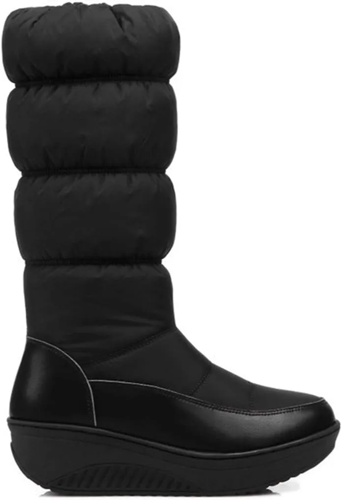 VOKLIN Women's Winter Waterproof Rain Snow Boots Mid Calf Platform Zipper Fur Lined Cold Weather Snow Boot