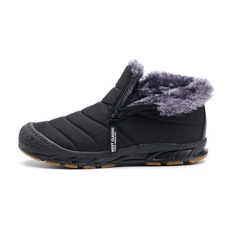 Warm Lined Snow Boots Zip Short Shaft Boots Flat Outdoor Comfortable Non-slip & Waterproof Winter Barefoot Shoe (Unisex)