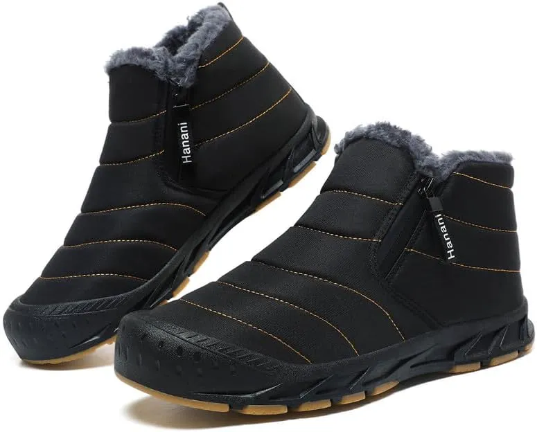Warm Lined Snow Boots Zip Short Shaft Boots Flat Outdoor Comfortable Non-slip & Waterproof Winter Barefoot Shoe (Unisex)
