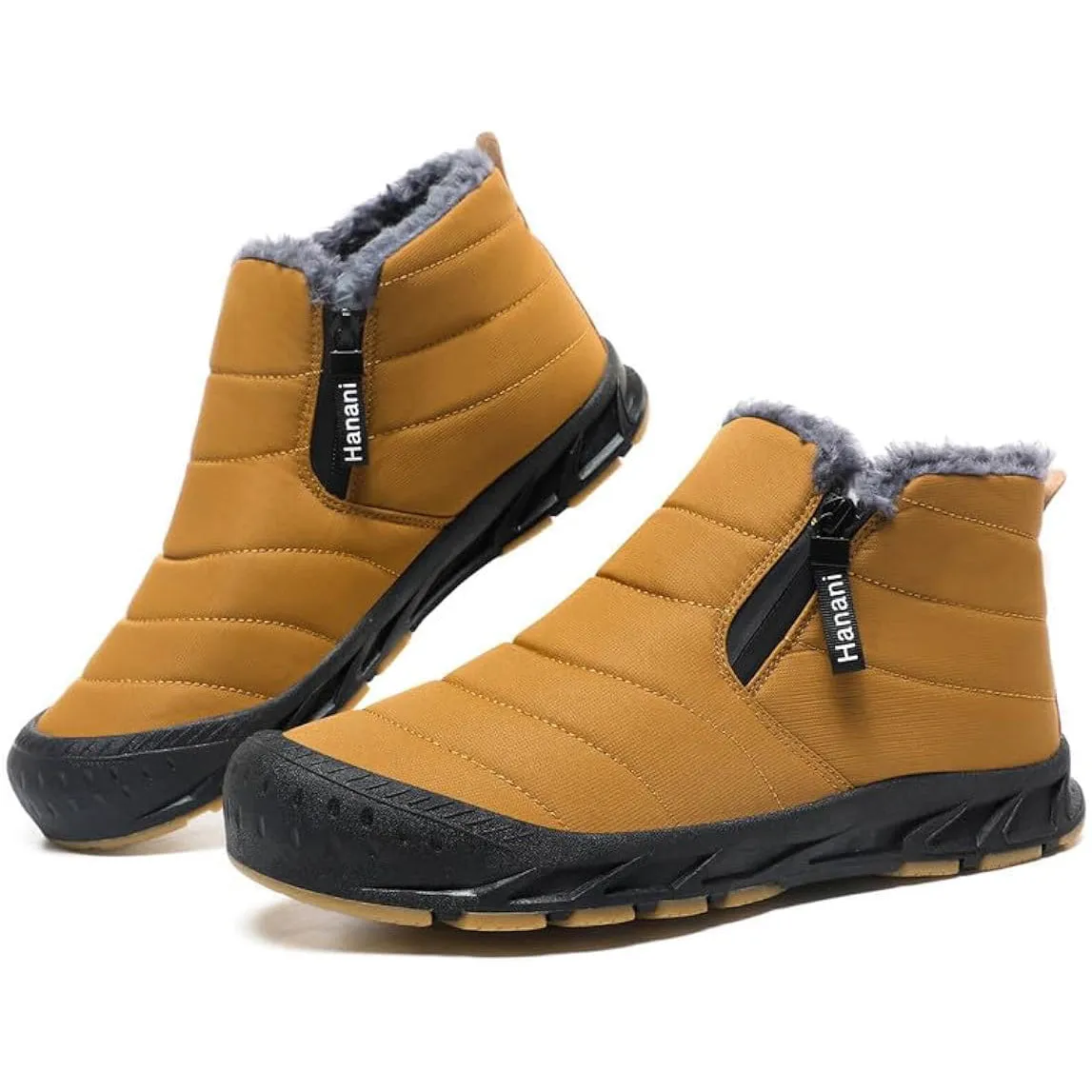 Warm Lined Snow Boots Zip Short Shaft Boots Flat Outdoor Comfortable Non-slip & Waterproof Winter Barefoot Shoe (Unisex)