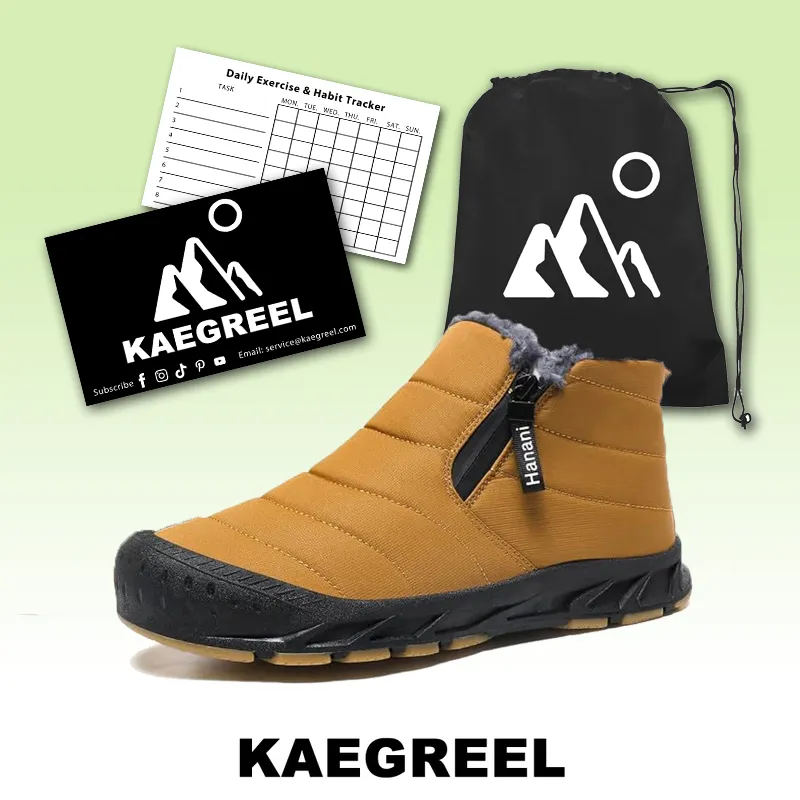 Warm Lined Snow Boots Zip Short Shaft Boots Flat Outdoor Comfortable Non-slip & Waterproof Winter Barefoot Shoe (Unisex)
