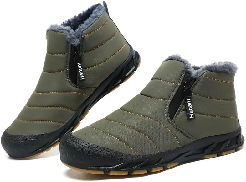 Warm Lined Snow Boots Zip Short Shaft Boots Flat Outdoor Comfortable Non-slip & Waterproof Winter Barefoot Shoe (Unisex)