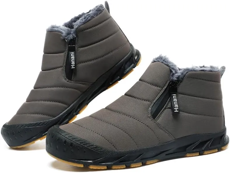 Warm Lined Snow Boots Zip Short Shaft Boots Flat Outdoor Comfortable Non-slip & Waterproof Winter Barefoot Shoe (Unisex)