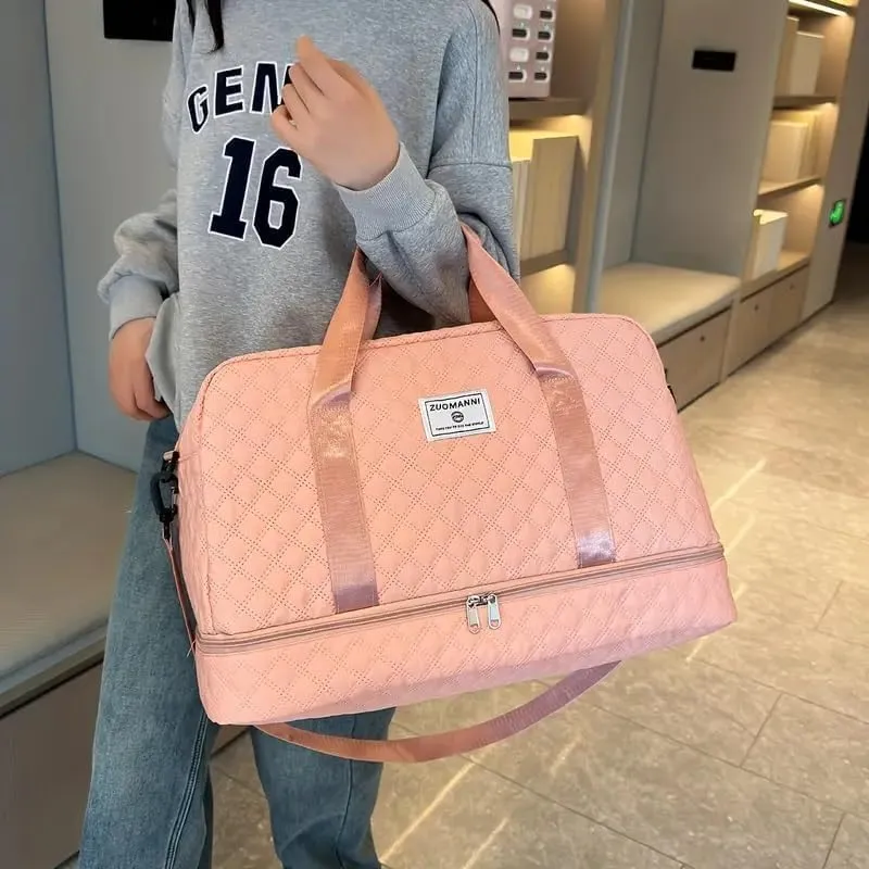 Waterproof Large-Capacity Gym Duffel Bag – Durable Nylon Travel Luggage with Shoe Compartment & Multi-Pocket Organizer – Ideal for Gym, Travel & Weekend Trips, Available in 10 Colors (Pink)