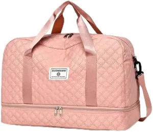 Waterproof Large-Capacity Gym Duffel Bag – Durable Nylon Travel Luggage with Shoe Compartment & Multi-Pocket Organizer – Ideal for Gym, Travel & Weekend Trips, Available in 10 Colors (Pink)